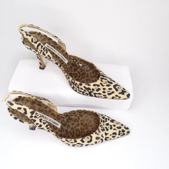 Manolo Blahnik Carolyne Slingback Pump Leopard 37 - Picture 2 of 10